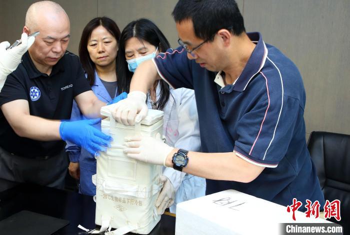 科研人員查看隨神舟十五號(hào)返回地面的空間科學(xué)實(shí)驗(yàn)樣品?！≈锌圃嚎臻g應(yīng)用中心 供圖