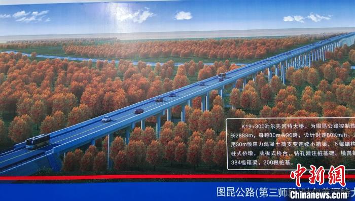 大橋穿越近3000米的原始胡楊林保護(hù)區(qū)。圖為工程效果圖?！∈酚窠?攝