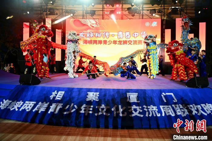 聯(lián)歡晚會上，兩岸青少年同臺呈現(xiàn)龍獅表演?！⊥鯑|明 攝