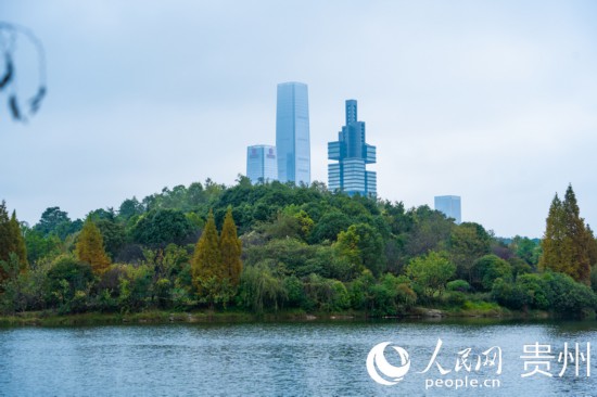 城市地標(biāo)與綠水青山相得益彰。人民網(wǎng) 陽茜攝