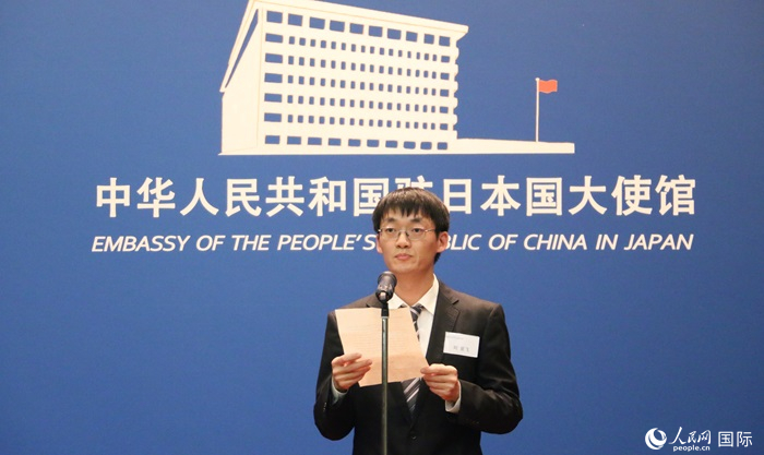 獲獎(jiǎng)學(xué)生代表、大阪大學(xué)博士生劉亞飛發(fā)表感言。人民網(wǎng) 許可攝