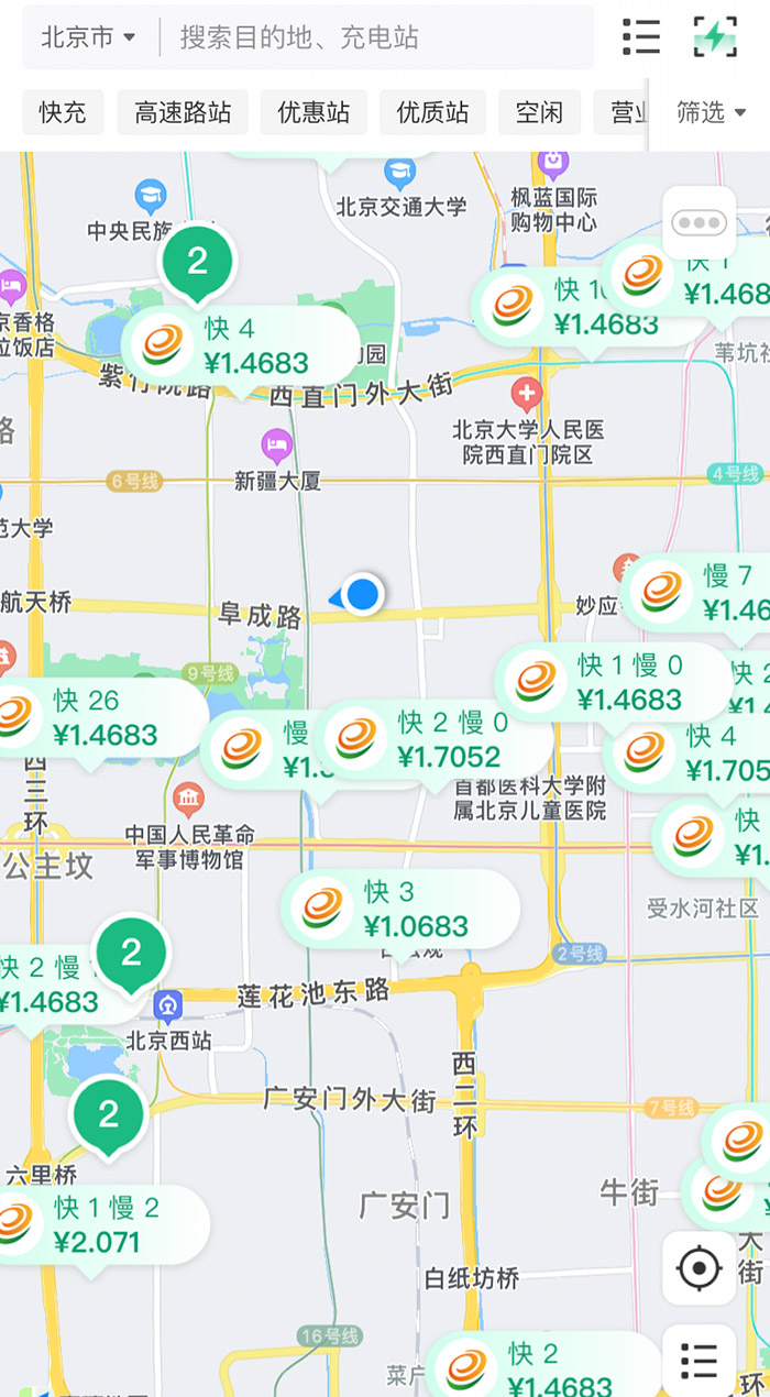 中新財(cái)經(jīng)查詢相關(guān)充電APP發(fā)現(xiàn)，電價(jià)平峰時(shí)段，快充樁的價(jià)格普遍在1.4元度左右。