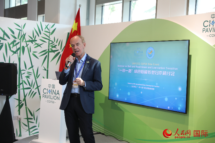 綠色聯(lián)盟聯(lián)合主席、世界自然基金會(huì)國際特使蘭博蒂尼在“一帶一路”綠色低碳轉(zhuǎn)型合作研討會(huì)上發(fā)言。人民網(wǎng)記者 張志文攝
