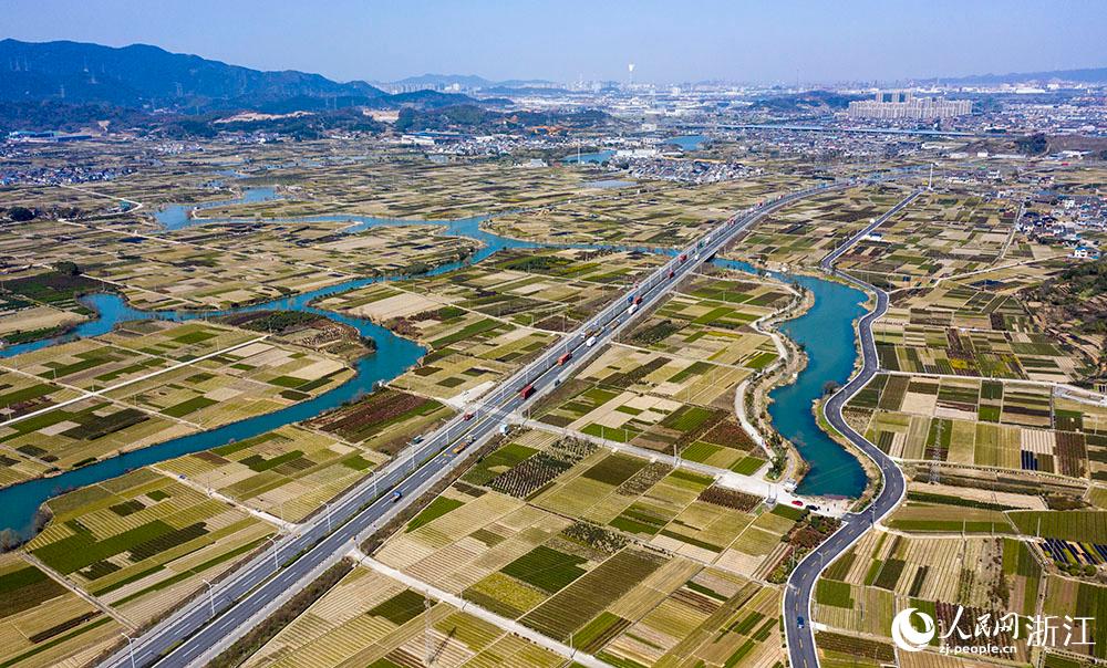 寧波市北侖區(qū)柴橋街道的萬畝花田猶如打翻的調(diào)色盤。人民網(wǎng) 章勇濤攝