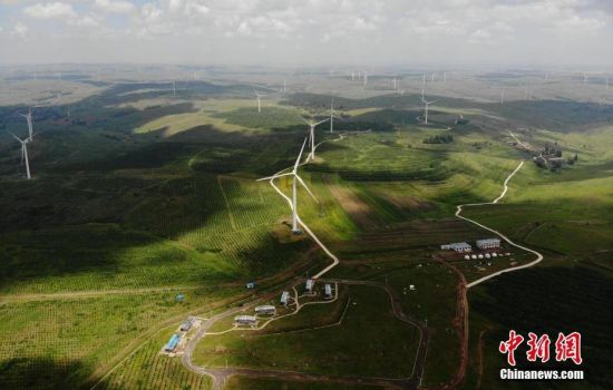 6月28日，河北張家口張北草原上大片風(fēng)力發(fā)電的“風(fēng)車”規(guī)模宏大。 中新社記者 楊艷敏 攝