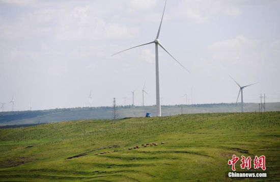 6月28日，河北張家口張北草原上大片風(fēng)力發(fā)電的“風(fēng)車”規(guī)模宏大。 中新社記者 楊艷敏 攝