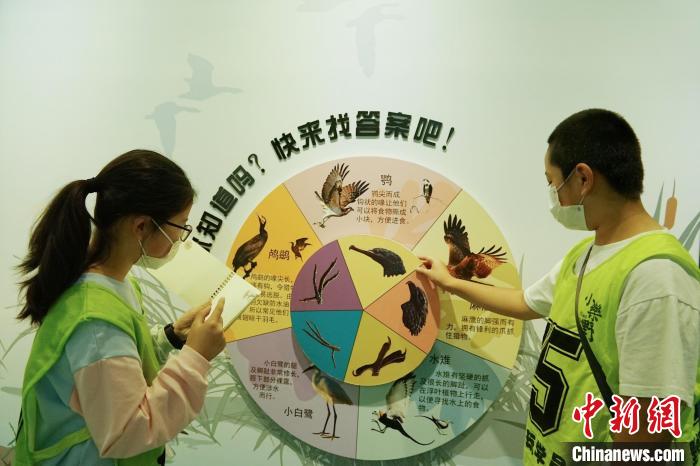 圖為小朋友在青海西寧湟水國家濕地公園科普館內(nèi)參觀學(xué)習(xí)?！●R銘言 攝