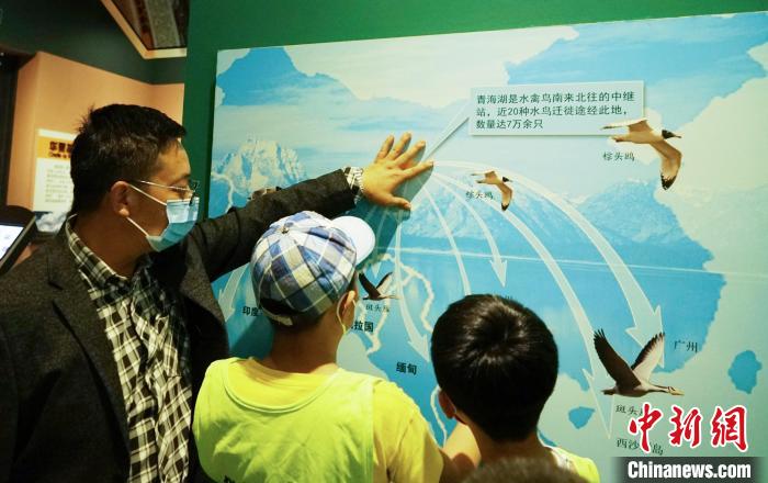 圖為小朋友在青海西寧湟水國家濕地公園科普館內(nèi)參觀學(xué)習(xí)?！●R銘言 攝