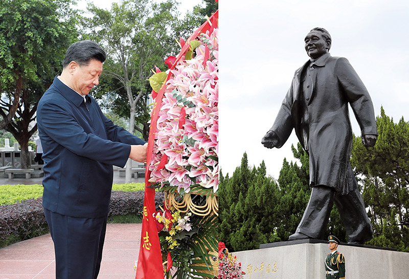 2020年10月14日，習近平總書記向深圳蓮花山公園鄧小平同志銅像敬獻花籃。