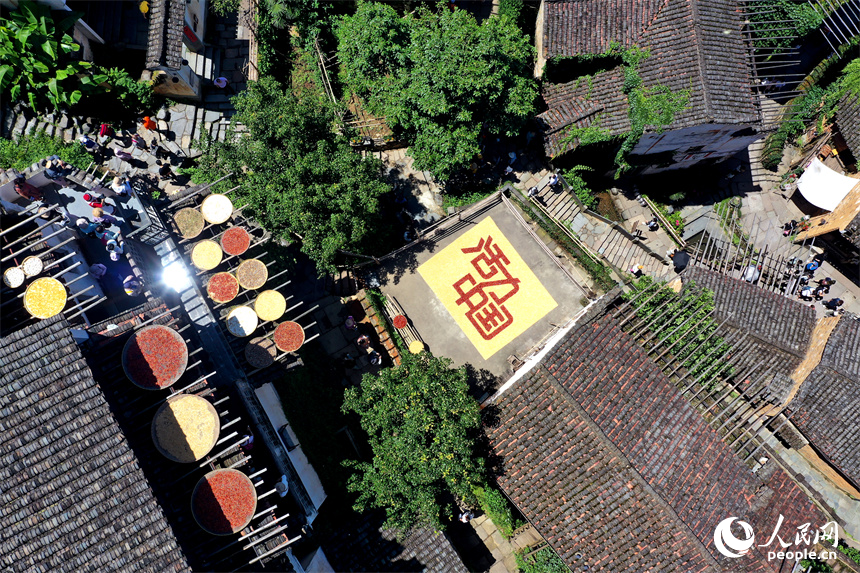 篁嶺曬秋大媽用農(nóng)作物曬出“活力中國(guó)”。人民網(wǎng)記者 時(shí)雨攝