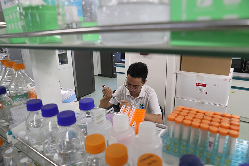 在三亞崖州灣科技城，一名青年科技工作者正在進(jìn)行科研工作。