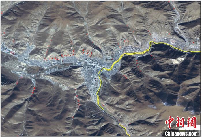 玉樹災后重建區(qū)地質災害治理工程和防洪工程監(jiān)測結果。中科院空天院 供圖