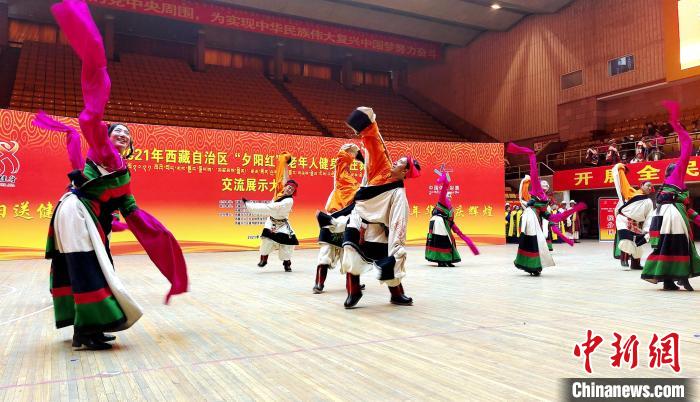 圖為西藏老年舞蹈隊(duì)齊跳傳統(tǒng)鍋莊舞?！∝暽＠?攝