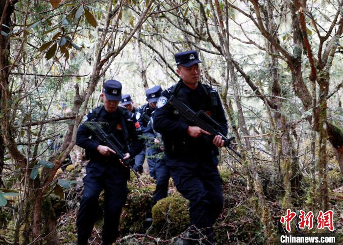 山南邊境管理支隊(duì)玉麥邊境派出所民警在邊境原始森林里開展邊境巡邏?！∴嶇?攝